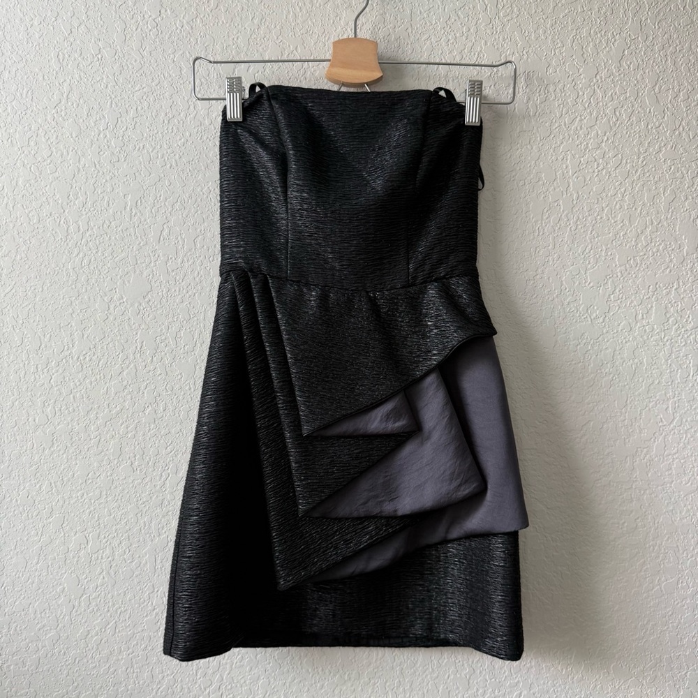 BCBGeneration Strapless Black Ruffle Asymmetrical Dress